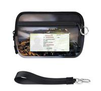 WowPrint Vintage Steam Train Mini Zip Card Case for Women Men with ID Window Steam Train Wallet Portable Lightweight Small Purses Zipper Coin Card Organizer Bag