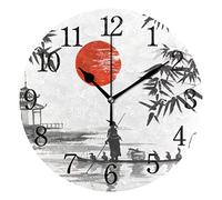 WowPrint Wall Clock, Japanese Painting Acrylic Round Non Ticking Clocks Decorative Art Painting for Office Classroom Home Bedroom Living Room Bathroom Kitchen Decor