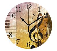 WowPrint Wall Clock, Music Notes Art Piano keys Acrylic Round Non Ticking Clocks Decorative Art Painting for Office Classroom Home Bedroom Living Room Bathroom Kitchen Decor