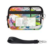 WowPrint Watercolor Dragonfly Mini Zip Card Case for Women Men with ID Window Dragonfly Painting Wallet Portable Lightweight Small Purses Zipper Coin Card Organizer Bag
