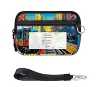WowPrint Watercolor Europe City Metro Car Mini Zip Card Case for Women Men with ID Window Wallet Portable Lightweight Small Purses Zipper Coin Card Organizer Bag