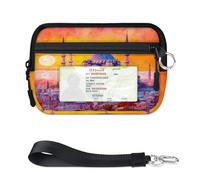 WowPrint Watercolor Europe City Scenery Mini Zip Card Case for Women Men with ID Window Wallet Portable Lightweight Small Purses Zipper Coin Card Organizer Bag