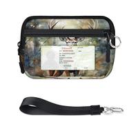 WowPrint Watercolor Forest Deer Mini Zip Card Case for Women Men with ID Window Wallet Portable Lightweight Small Purses Zipper Coin Card Organizer Bag