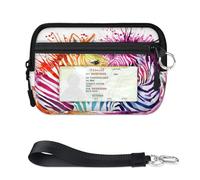 WowPrint Watercolor Zebra Mini Zip Card Case for Women Men with ID Window Colorful Cute Zebra Wallet Portable Lightweight Small Purses Zipper Coin Card Organizer Bag