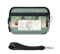 WowPrint Winter Christmas Old Car Mini Zip Card Case for Women Men with ID Window Wallet Portable Lightweight Small Purses Zipper Coin Card Organizer Bag