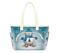 WowPrint Winter Snowman Tote Bag for Women Christmas Snowflake Handbag Lightweight Quilted Puffer Tote Bags Large Zip Briefcase Shoulder Bag for Travel Work Gym