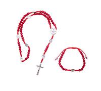 Wowser Catholic Confirmation Gift Set - Red Beaded Rosary Necklace (13.5”) & Adjustable Bracelet (6”), Silver Tone Crucifix, Sacramental Faith Jewelry for Teens & Adults