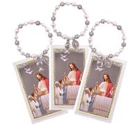 Wowser First Communion Heart and Flower Bracelet with Prayer Card, Set of 3, Sacramental Accessory, Religious Gift