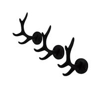 Wowser Four Point Black Deer Antler Cast Iron Wall Mount Coat Hooks, 5 1/2 Inch, Set of 3