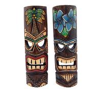 Wowser Hand Crafted Polynesian Hawaiian Style Floral Painted Tiki Masks, Wall Décor, Set of 2 Assorted Colors,19 Inches