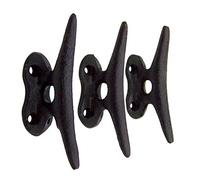 Wowser Nautical Black Cast Iron Boat Cleat Wall Hooks, 3.5 Inches, Set of 3