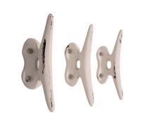 Wowser Nautical White Cast Iron Boat Cleat Wall Hooks, 3.5 Inches, Set of 3