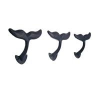 Wowser Navy Blue Whale Tail Cast Iron Wall Hooks, Wall Mounted Decoration, Beach Themed Wall Décor, Set of 3, 4.5 Inches High
