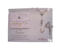 Wowser Sacred Traditions My Baptism Rosary Gift Set with Pink Pouch, Cross Crucifix Charm & Keepsake Prayer Card for Baptism, Christening, First Communion or Religious Celebration