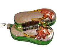 Wowser Tropical Beach Theme Flip Flop Hanging Glass Christmas Tree Ornament, 3 1/2 Inch