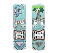 Wowser Tropical Bliss Handcrafted Aqua Tiki Masks (Set of 2) - 19.25-inches, Hanging Wall Décor