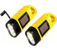 Wowsofty 2 Pack Solar Torch Emergency Hand Crank LED Flashlight for Camping Climbing Hiking Survival Gear Bright Portable Survival Emergency with Carabiner Hook Yellow [Energy Class