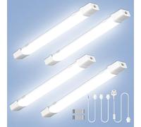 wowspeed 4Pcs 4FT 120CM Linkable Led Batten Light with Motion, 40W 6500K Plug&Switch Tube Shed Loft Light, IP43 Plug in Strip Sensing Lights for Garage Office Workshop Basement Bathroom Hotel Kitchen