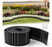 wowspeed Black Metal Garden Edging Border 1PCS, 10m/32.8ft Flexible Lawn Edging for Flower Beds Plants, Patio Landscaping Pathway Borders Strip, No Digging DIY Landscape Border, Gloves Included