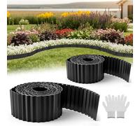 wowspeed Black Metal Garden Edging Border 2PCS, 20m/65.61ft Flexible Lawn Edging for Flower Beds Plants, Patio Landscaping Pathway Borders Strip, No Digging DIY Landscape Border, Gloves Included