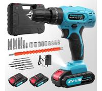 wowspeed Cordless Drill 21V, Battery Power Drill Drivers, 29PCS Electric Screwdriver Set, 2000mAh Combi Drills, 50Nm, 25+3Torque, LED Light, 2 Speed, 3/8” inch Chuck