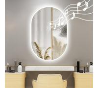 wowspeed Elliptique 50 * 75cm Bluetooth Bathroom Mirror with LED Lights, Music LED Vanity Mirrors for Bathroom, Wall Mounted Smart Mirrors, Anti Fog, 3000K/4500K/6500K, 120° Beam Angle, Dimmable