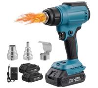 wowspeed Heat Gun with 2 * 1500mAh Battery, 21V Cordless Hot Air Gun Kit with 3 Nozzles, 0-1500RPM, 400℃ & 550℃ Dual-Temperature Settings, Battery Heat Guns for Craft, Shrinking PVC, Welding
