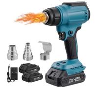 wowspeed Heat Gun with 2 * 1500mAh Battery&Charger, 21V Cordless Hot Air Gun Kit with 3 Nozzle, 0-1500RPM, 400℃ & 550℃ Dual-Temperature Settings, Battery Heat Guns for Crafts, Shrinking PVC, Welding