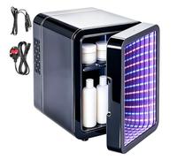 wowspeed Mini Fridge Portable, 4 Liter / 6 Can Small Fridge Cooler & Warmer, AC/DC Power, Compact RGB Refrigerator with Mirrored Door for Food, Drinks, Skincare/Makeup Caravan Car Bedroom Available
