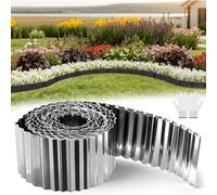 wowspeed Silver Metal Garden Edging Border 1PCS, 10m/32.8ft Flexible Lawn Edging for Flower Beds Plants, Patio Landscaping Pathway Borders Strip, No Digging DIY Landscape Border, Gloves Included