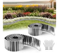 wowspeed Silver Metal Garden Edging Border 2PCS, 20m/65.61ft Flexible Lawn Edging for Flower Beds Plants, Patio Landscaping Pathway Borders Strip, No Digging DIY Landscape Border, Gloves Included