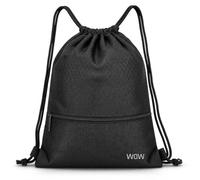 wowtravel Gym Bag Water Resistant Drawstring Backpack with Zipper Pocket, Lightweight Sports Sack for School, Swimming, Gym, Beach, Holiday Travel, Kids & Adults - Black