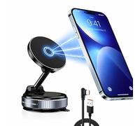 wowtravel Magnetic Car Phone Holder with Wireless Charging Vacuum Suction Cup 15W Fast Charge Mag-Safe Compatible Car Mount for Dashboard Windshield Glass 360 Adjustable