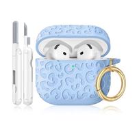 Wowwat for AirPods 4 Case Cover, Leopard Engraved Silicone Protective Shell Compatible with Apple Air Pod 4th Generation Case for Men Women Girly,Cute iPods 4 Case with Keychain-Sky Blue