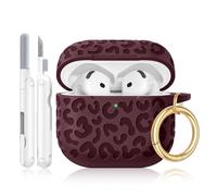 Wowwat for AirPods 4 Case Cover, Leopard Engraved Silicone Protective Shell Compatible with Apple Air Pod 4th Generation Case for Women Girly,Cute iPods 4 Case with Keychain-Wine Red