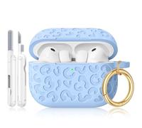 Wowwat for AirPods Pro 3 Case Cover 2025, Leopard Engraved Silicone Protective Shell Compatible with Apple Air Pod Pro 3 Generation Case for Women Girly,Cute iPod Pro 3 Case with Keychain-Sky Blue