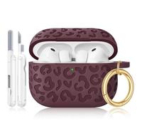 Wowwat for AirPods Pro 3 Case Cover 2025, Leopard Engraved Silicone Protective Shell Compatible with Apple Air Pod Pro 3 Generation Case for Women Girly,Cute iPod Pro 3 Case with Keychain-Wine Red