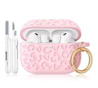 Wowwat for AirPods Pro 3 Case Cover 2025, Leopard Engraved Silicone Protective Shell Compatible with Apple Air Pod Pro 3 Generation Case for Women Girly,Cute iPod Pro 3 Case with Keychain- Pink