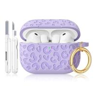 Wowwat for AirPods Pro 3 Case Cover 2025, Leopard Engraved Silicone Protective Shell Compatible with Apple Air Pod Pro 3 Generation Case for Women Girly,Cute iPod Pro 3 Case with Keychain- Purple