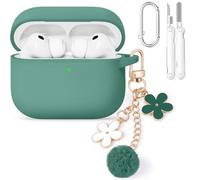 Wowwat for AirPods Pro 3 Case Cover 2025, Soft Silicone Protective Shell Compatible with Apple AirPods Pro 3 Generation Case for Women Girly with Flower Chain,Keychain & Cleaner Kit-Pine Green