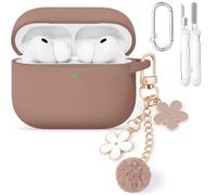 Wowwat for AirPods Pro 3 Case Cover 2025, Soft Silicone Protector-Milk Tea | With Floral Chain, Keychain and Clean Pen, One-Piece Design, Support Wireless Charging, Washable & Scratch Dust Proof