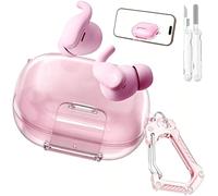 Wowwat for Beats Powerbeats Fit Case Clear with Lock Clip and Phone Stand Function,Only Compatible with Beats Powerbeats Fit,Comes with a Clear Hook and a Cleaning Pen,for Women Men(Clear Pink)