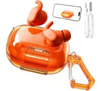 Wowwat for Beats Powerbeats Fit Case Clear with Lock Clip and Phone Stand Function,Only Compatible with Beats Powerbeats Fit,Comes with a Clear Hook and a Cleaning Pen,for Women Men(Clear Orange)