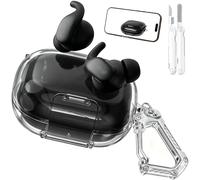 Wowwat for Beats Powerbeats Fit Case Clear with Lock Clip and Phone Stand Function,Only Compatible with Beats Powerbeats Fit,Comes with a Clear Hook and a Cleaning Pen,for Women Men(Clear Black)