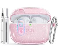 Wowwat for JBL Vibe 200TWS/JBL Vibe Beam Case with Lock,TPU Transparent Protective Case Cover for Men Women with Cleaner Kit and Keychain Compatible with JBL Vibe Beam 2 (2025) Clear Pink Glitter