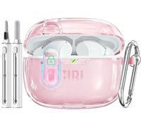 Wowwat for JBL Vibe Beam 2/JBL Vibe Beam Case with Lock,TPU Transparent Protective Earbuds Case for Men Women with Cleaner Kit and Keychain Compatible with JBL Vibe 200TWS Clear Pink