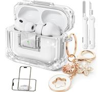 Wowwat with Safety Lock for AirPods Pro 3 Case (2025),Clear Cases for Airpods Pro 3rd Generation Case,Soft TPU iPod Pro 3 with Cute Bling Keychain and Cleaner kit for Women Girls-Clear White