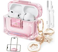 Wowwat with Safety Lock for AirPods Pro 3 Case (2025),Clear Cases for Airpods Pro 3rd Generation Case,Soft TPU iPod Pro 3 with Cute Bling Keychain and Cleaner kit for Women Girls-Clear Pink