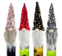 WowWoke Pack of 4 Christmas Gnome Bottle Bags, Christmas Bottle Covers Made of Fabric, Glitter Gnome Bottle Costume, Christmas Party Decoration for Wine Bottles, Cans and Christmas Decoration, 4