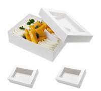 Wowxyz 14x10x4 Cake Boxes 6pcs Rectangle Quarter Sheet Bakery Boxes with Window 1/4 Sheet Cake Boxes 14 Inch Long Treat Box - Donuts, Pastry Baking Cake, Pie White Cardboard Packaging Boxes